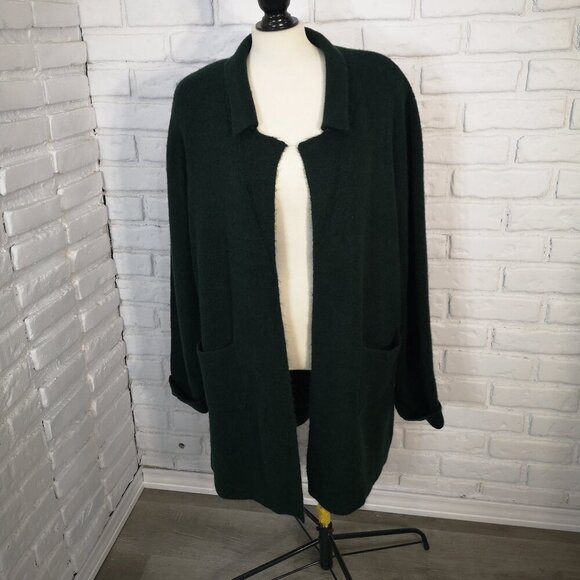 JustFab Ladies Size Large Dark Green Open Long Cardigan / Duster - Picture 1 of 8